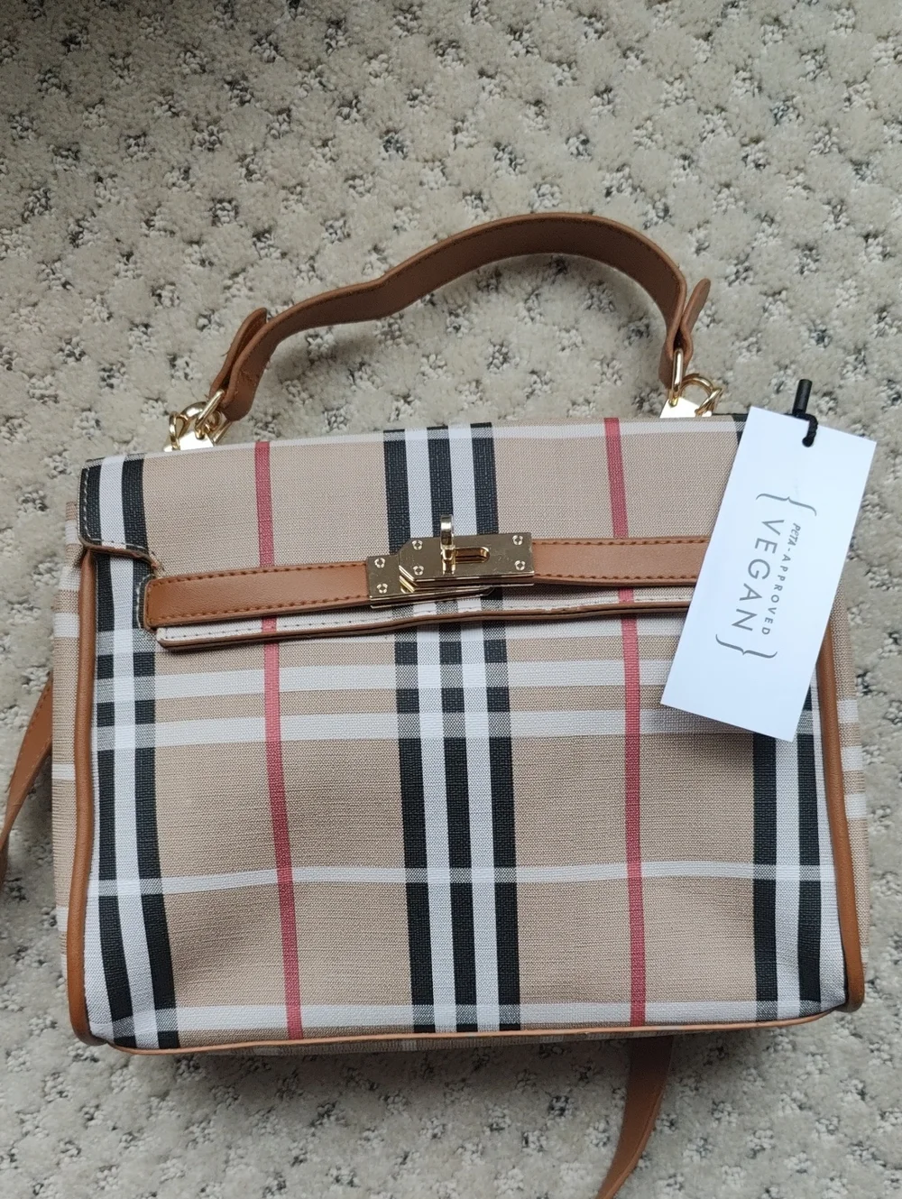 NWT Classic Plaid Top-Handle Crossbody Bag in Tan